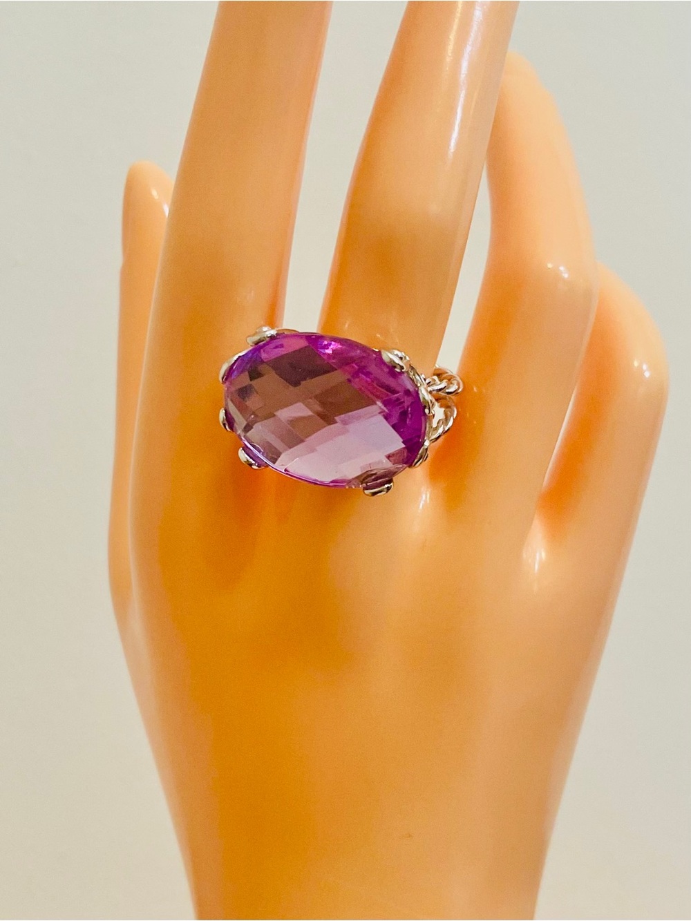 Vintage Purple Amethyst Rhinestone Adjustable Silver Tone Statement Ring - Picture 6 of 9